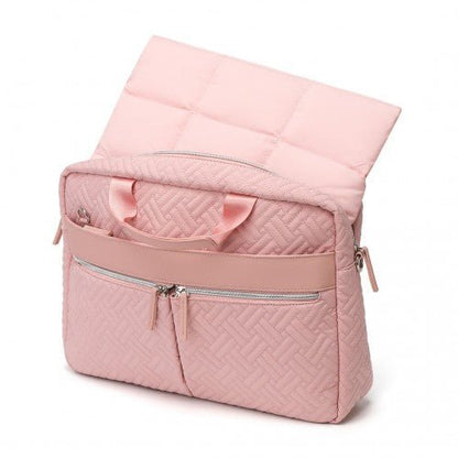 EH2359 - Kono Lightweight Magnetic Quilted Laptop Sleeve - Pink - Easy Luggage