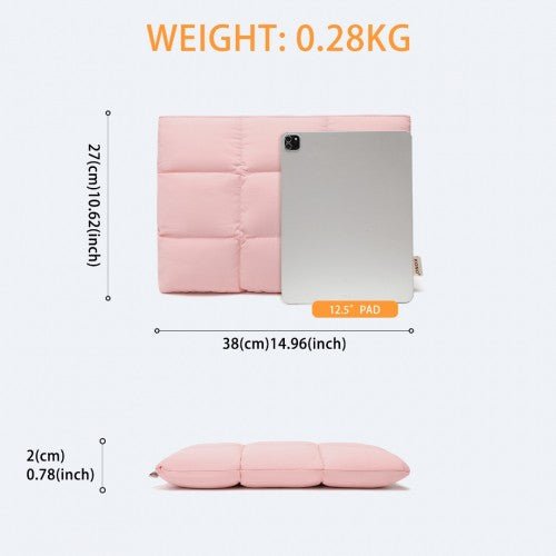 EH2359 - Kono Lightweight Magnetic Quilted Laptop Sleeve - Pink - Easy Luggage