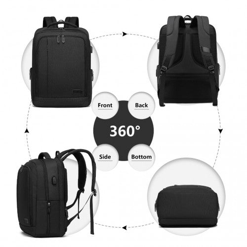EM2111 - Kono Multi - Compartment Backpack with USB Port - Black - Easy Luggage