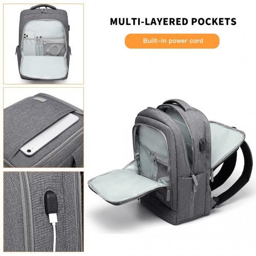 EM2111 - Kono Multi - Compartment Backpack with USB Port - Grey - Easy Luggage