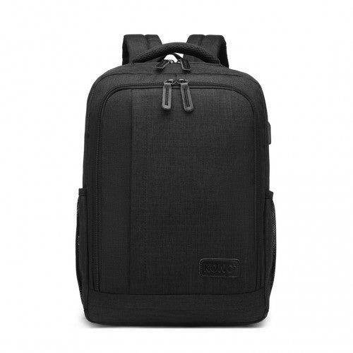 EM2111S - Kono Multi - Compartment Backpack with USB Port - Black - Easy Luggage