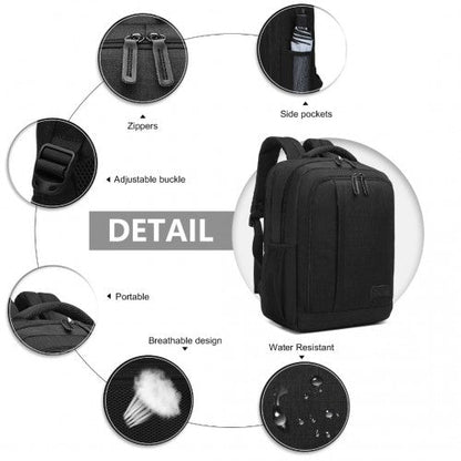 EM2111S - Kono Multi - Compartment Backpack with USB Port - Black - Easy Luggage