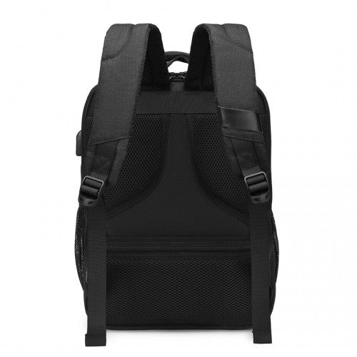 EM2111S - Kono Multi - Compartment Backpack with USB Port - Black - Easy Luggage