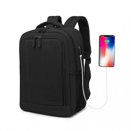 EM2111S - Kono Multi - Compartment Backpack with USB Port - Black - Easy Luggage