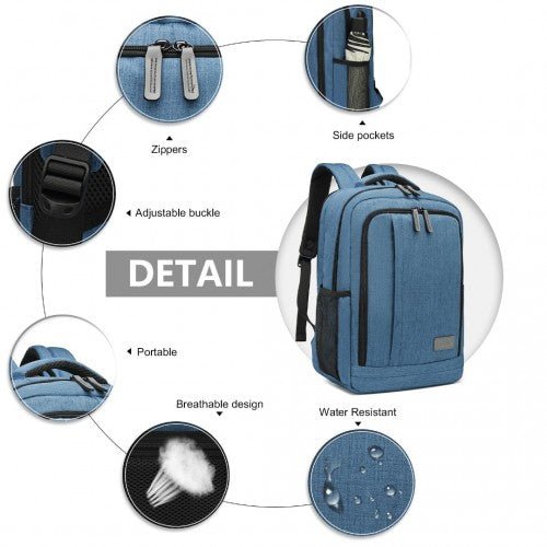 EM2111S - Kono Multi - Compartment Backpack with USB Port - Blue - Easy Luggage