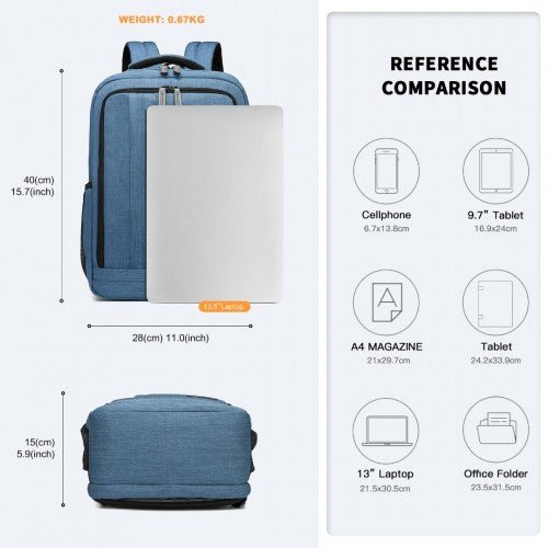 EM2111S - Kono Multi - Compartment Backpack with USB Port - Blue - Easy Luggage