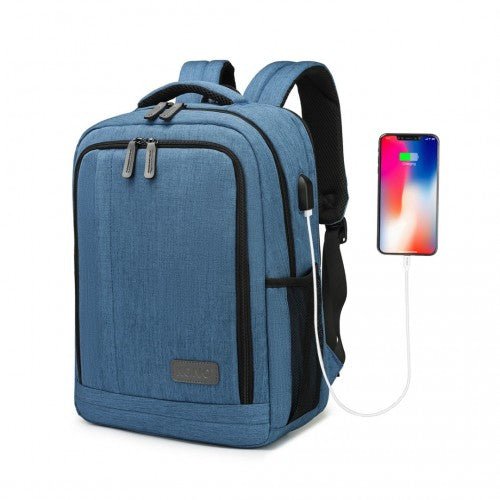 EM2111S - Kono Multi - Compartment Backpack with USB Port - Blue - Easy Luggage