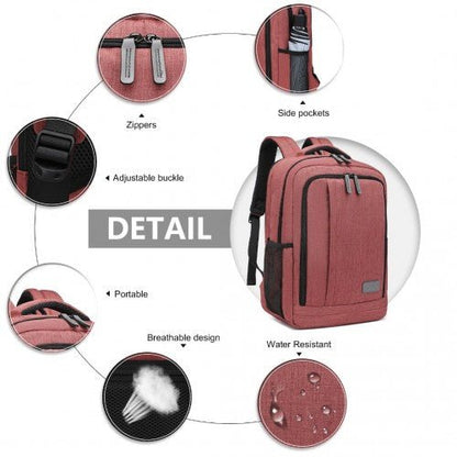 EM2111S - Kono Multi - Compartment Backpack with USB Port - Claret - Easy Luggage