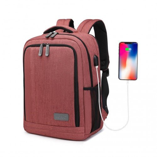 EM2111S - Kono Multi - Compartment Backpack with USB Port - Claret - Easy Luggage