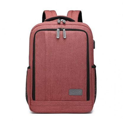 EM2111S - Kono Multi - Compartment Backpack with USB Port - Claret - Easy Luggage