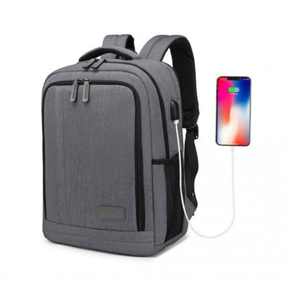 EM2111S - Kono Multi - Compartment Backpack with USB Port - Grey - Easy Luggage