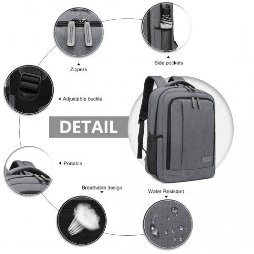 EM2111S - Kono Multi - Compartment Backpack with USB Port - Grey - Easy Luggage