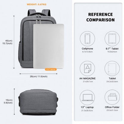 EM2111S - Kono Multi - Compartment Backpack with USB Port - Grey - Easy Luggage