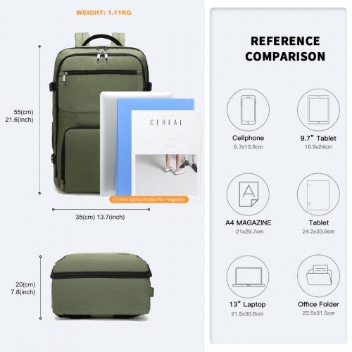 EM2207 - Kono Multifunctional Portable Travel Backpack Cabin Luggage Bag - Green - Easy Luggage