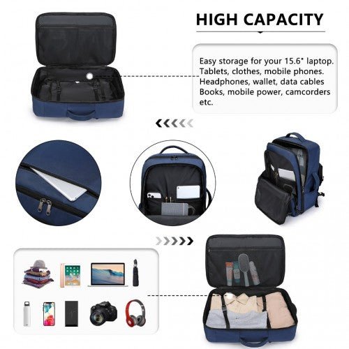 EM2207 - Kono Multifunctional Portable Travel Backpack Cabin Luggage Bag - Navy - Easy Luggage