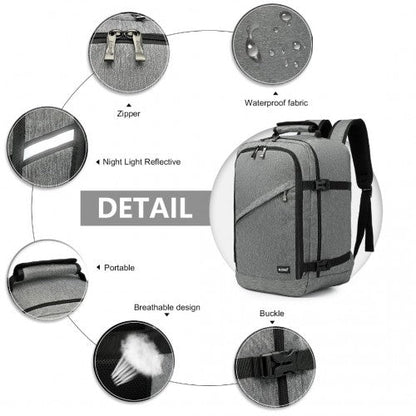 EM2231 - Kono Lightweight Cabin Bag Travel Business Backpack - Grey - Easy Luggage