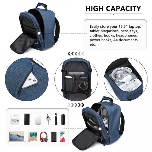 EM2231 - Kono Lightweight Cabin Bag Travel Business Backpack - Navy - Easy Luggage