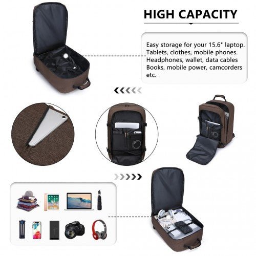 EM2231L - Kono Lightweight Cabin Bag Travel Business Backpack - Brown - Easy Luggage
