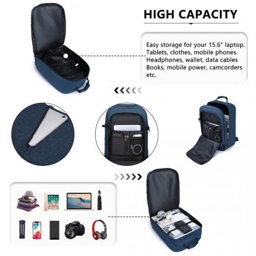 EM2231L - Kono Lightweight Cabin Bag Travel Business Backpack - Navy - Easy Luggage