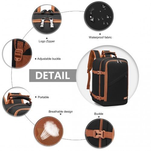 EM2231S - Kono Lightweight Cabin Bag Travel Business Backpack - Black And Brown - Easy Luggage