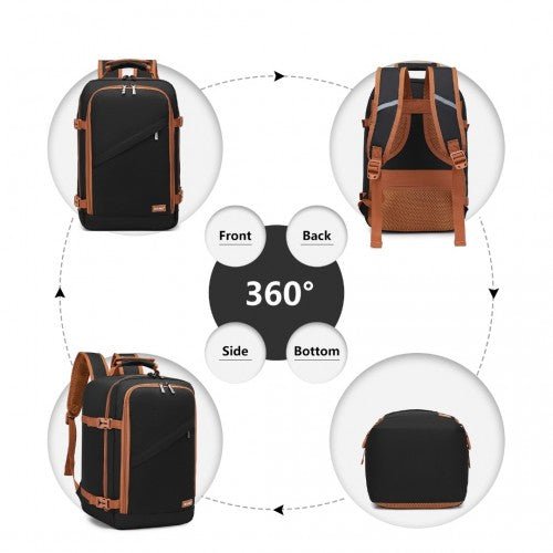 EM2231S - Kono Lightweight Cabin Bag Travel Business Backpack - Black And Brown - Easy Luggage