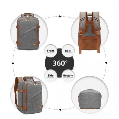 EM2231S - Kono Lightweight Cabin Bag Travel Business Backpack - Grey And Brown - Easy Luggage