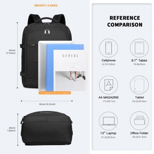 EM2232 - Kono Multi - level High - capacity Cabin Bag Travel Backpack - Black - Easy Luggage