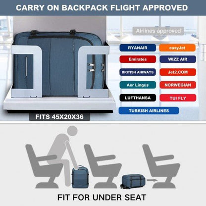 EM2232 - Kono Multi - level High - capacity Cabin Bag Travel Backpack - Navy - Easy Luggage