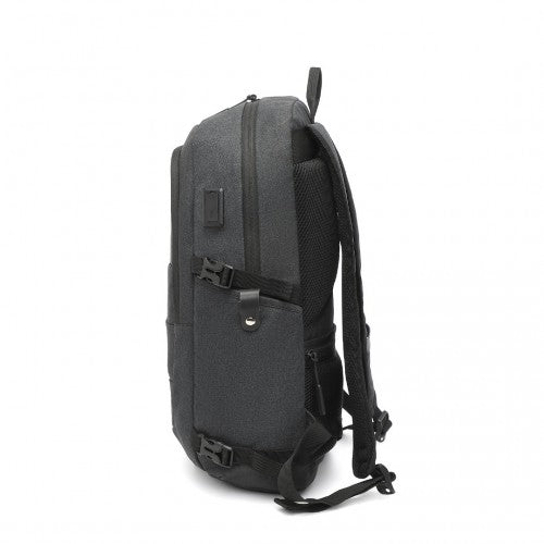 EM2347 - Kono Multi - Compartment Water - Resistant Backpack With USB Charging Port - Black - Easy Luggage