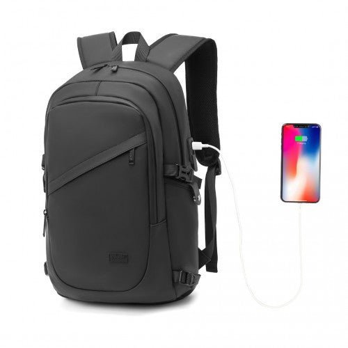 EM2349 - Kono PVC Coated Water - Resistant Tech Backpack With USB Charging Port - Black - Easy Luggage