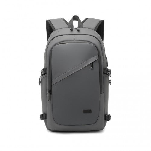 EM2349 - Kono PVC Coated Water - Resistant Tech Backpack With USB Charging Port - Grey - Easy Luggage