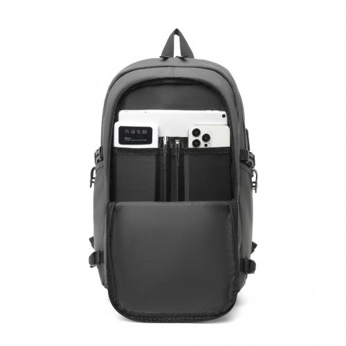 EM2349 - Kono PVC Coated Water - Resistant Tech Backpack With USB Charging Port - Grey - Easy Luggage