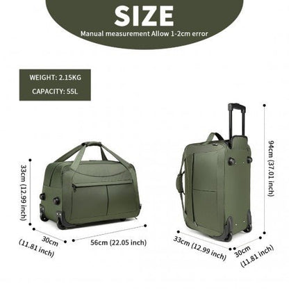 EQ2235 - Kono Foldable Large Capacity Trolley Travel Bag - Green - Easy Luggage