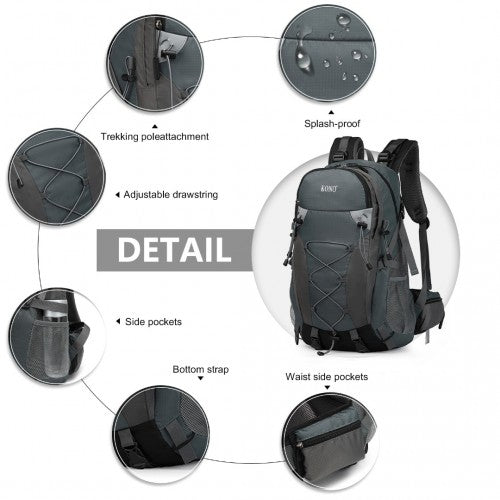 EQ2238 - Kono Multi Functional Outdoor Hiking Backpack With Rain Cover - Grey - Easy Luggage