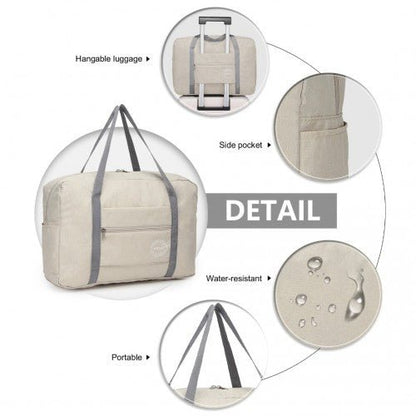 EQ2256 - Kono Foldable Waterproof Storage Travel Handbag - Beige - Easy Luggage