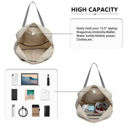 EQ2256 - Kono Foldable Waterproof Storage Travel Handbag - Beige - Easy Luggage