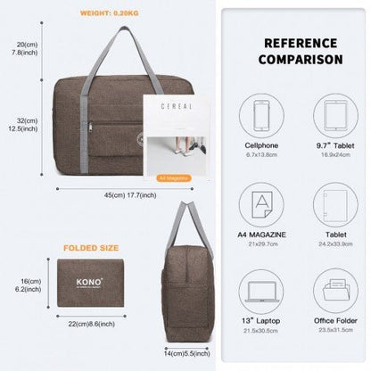 EQ2256 - Kono Foldable Waterproof Storage Travel Handbag - Brown - Easy Luggage
