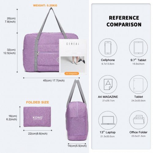 EQ2256 - Kono Foldable Waterproof Storage Travel Handbag - Purple - Easy Luggage