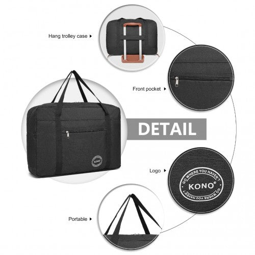 EQ2308 - Kono Foldable Waterproof Storage Cabin Travel Handbag - Black - Easy Luggage