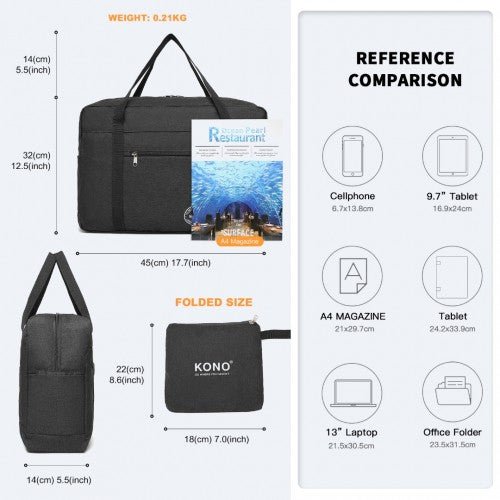EQ2308 - Kono Foldable Waterproof Storage Cabin Travel Handbag - Black - Easy Luggage
