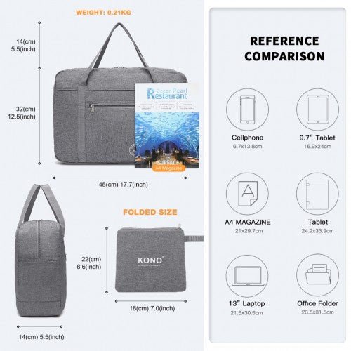 EQ2308 - Kono Foldable Waterproof Storage Cabin Travel Handbag - Grey - Easy Luggage
