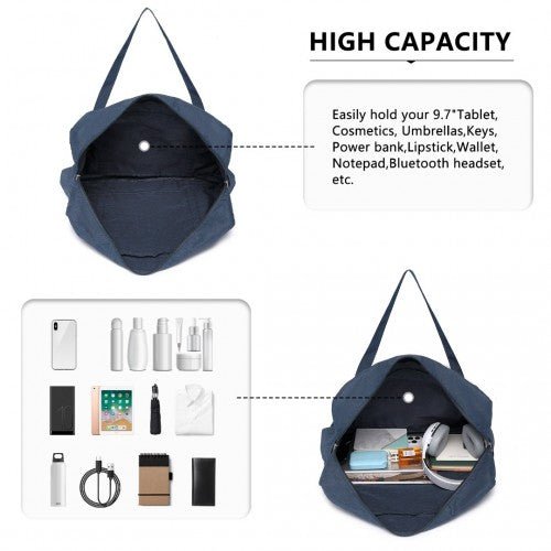 EQ2308 - Kono Foldable Waterproof Storage Cabin Travel Handbag - Navy - Easy Luggage