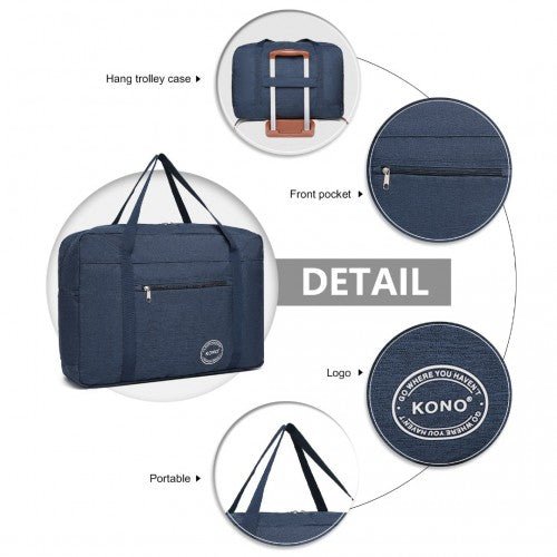 EQ2308 - Kono Foldable Waterproof Storage Cabin Travel Handbag - Navy - Easy Luggage