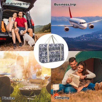 EQ2308E - Kono Foldable Waterproof Storage Cabin Travel Handbag Elephant Print - Navy And Beige - Easy Luggage