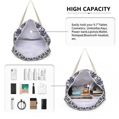 EQ2308E - Kono Foldable Waterproof Storage Cabin Travel Handbag Elephant Print - Navy And Beige - Easy Luggage
