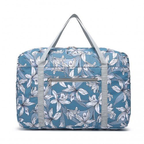 EQ2308F - Kono Foldable Waterproof Storage Cabin Travel Handbag Flower Print - Blue - Easy Luggage