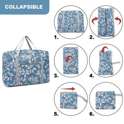 EQ2308F - Kono Foldable Waterproof Storage Cabin Travel Handbag Flower Print - Blue - Easy Luggage