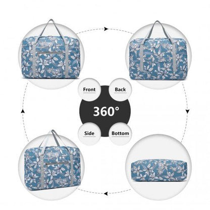 EQ2308F - Kono Foldable Waterproof Storage Cabin Travel Handbag Flower Print - Blue - Easy Luggage