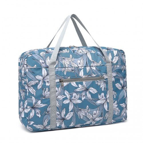 EQ2308F - Kono Foldable Waterproof Storage Cabin Travel Handbag Flower Print - Blue - Easy Luggage