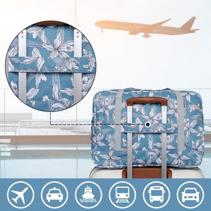 EQ2308F - Kono Foldable Waterproof Storage Cabin Travel Handbag Flower Print - Blue - Easy Luggage